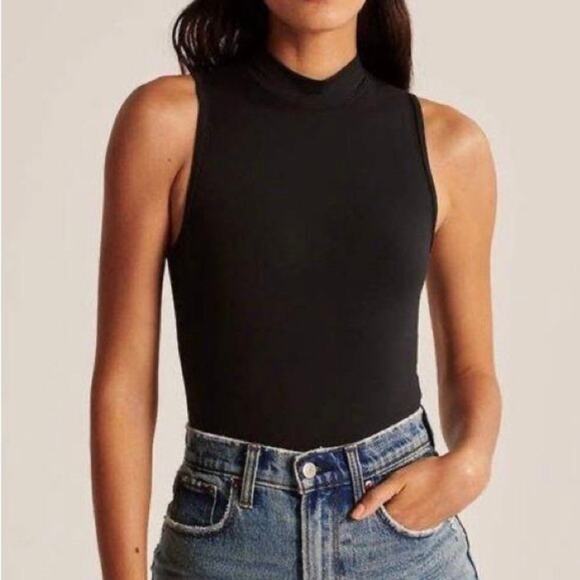 Abercrombie Mockneck Bodysuit Black Size Small Soft A&F Thong Sleeveless Basics - Picture 1 of 10